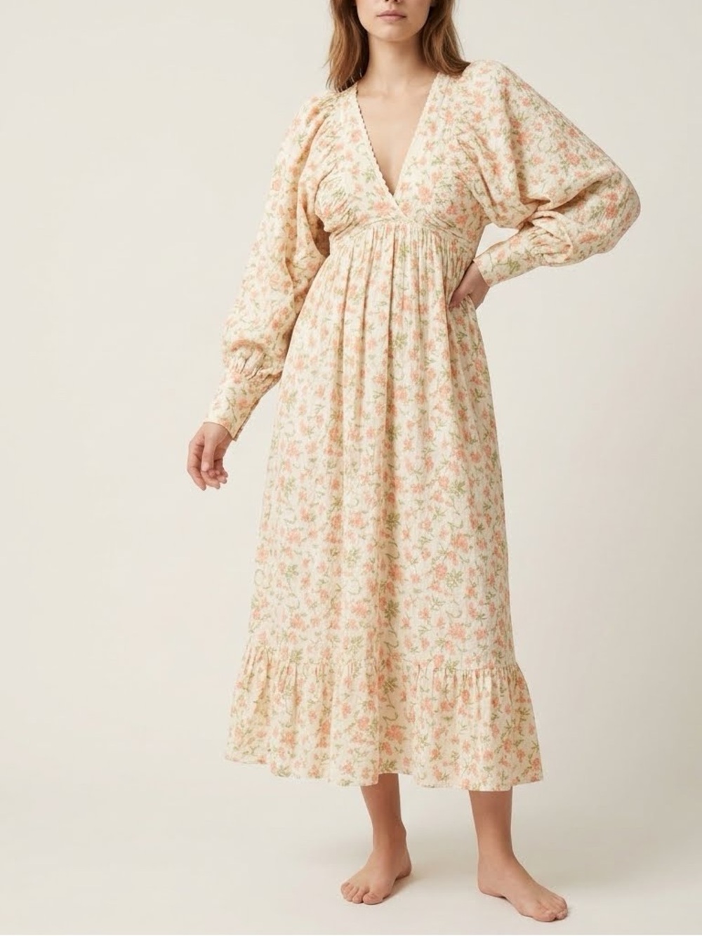 Floral Burlap Sackcloth Boho Maxi Summer Autumn coastal cowgirl Dress ,Size XS/S